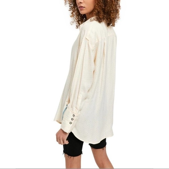 FREE PEOPLE All Smile Button Down Ivory Blouse We The Free Size Small NEW - Picture 5 of 12